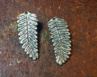 Spring leaf Earring Charms, Pewter Charm, Rustic Jewelry, Boho, Handmade pewter charm, nature charm, leaf charm E2064.