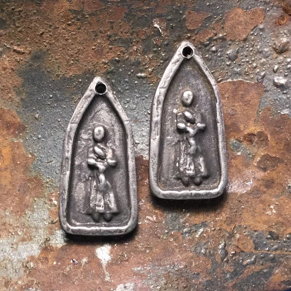 Mother and Child Charms, Earring findings,Pewter Charm, Rustic Jewelry, Boho, handmade pewter,  Pendant E2021