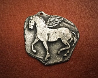 Pegasus the horse, Greek mythology pendant, Handmade Pewter pendant,  Boho jewelry, Rustic pendant, Handmade Charm, ancient charm P1017