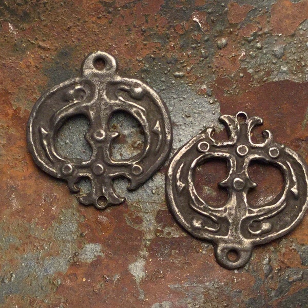 Viking Lunar Cross earring charms, Tribal earring charms, primitive charms, rustic charms, blackened metal charms, primitive earrings E2009