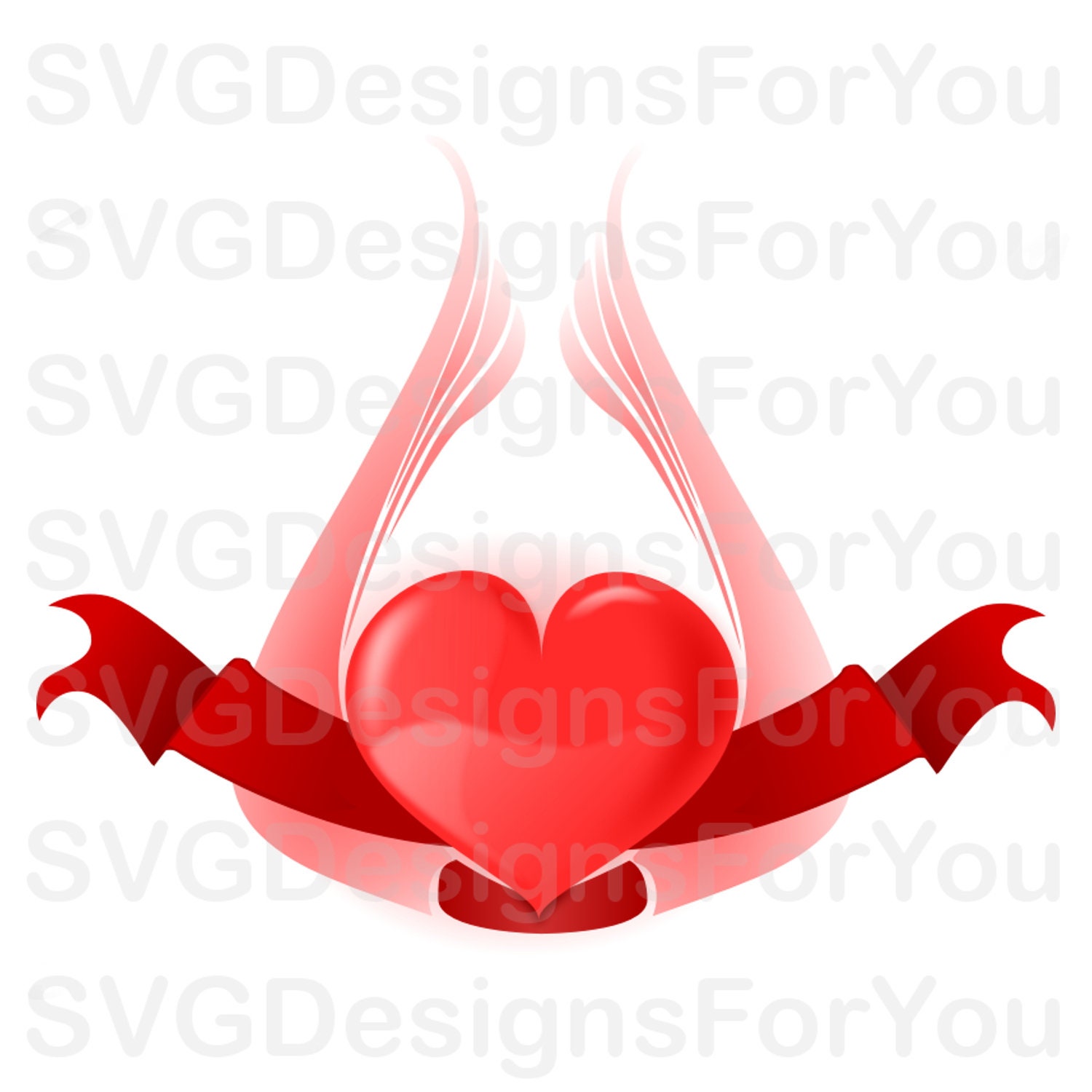 Download Heart Wing Svg Design Valentine Svg Red Ribbon Heart Clip Etsy