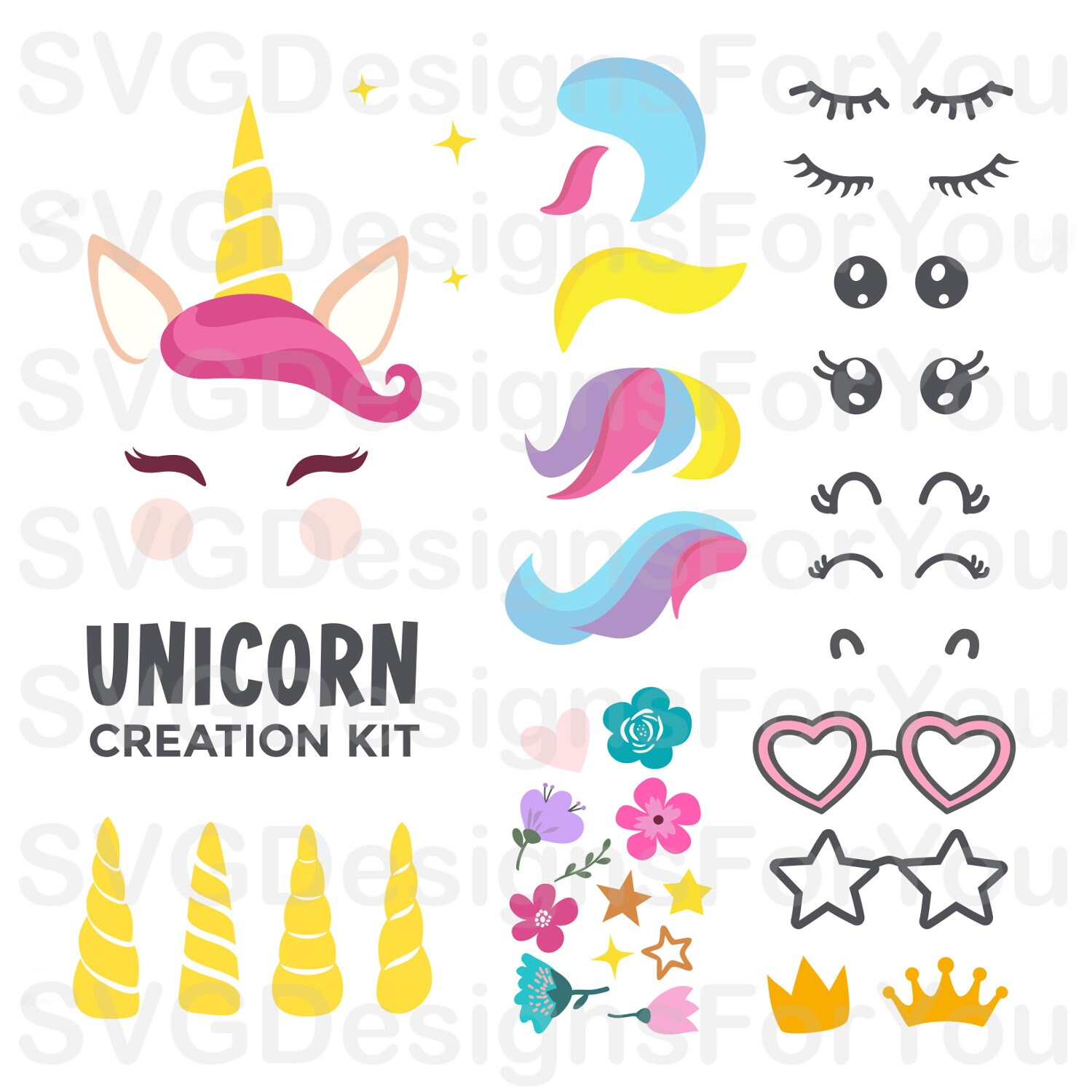 Download Unicorn Face Svg Unicorn Creation Svg Unicorn Flowers Svg Etsy
