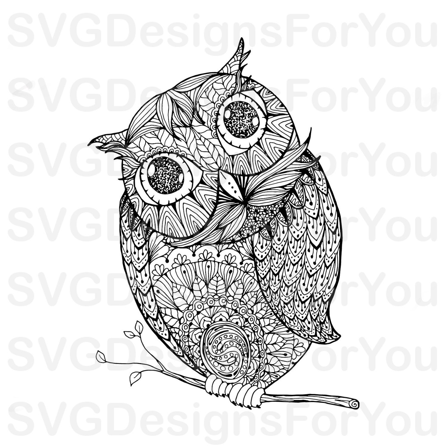 Download Sale Zentangle Owl Perching Svg Design Mandala Owl Svg Etsy