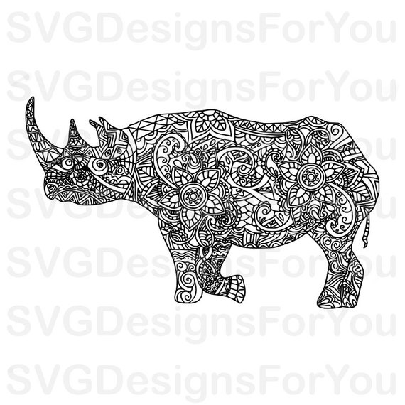 Sale Zentangle Rhino Svg Design Mandala Rhino Svg Rhino Etsy