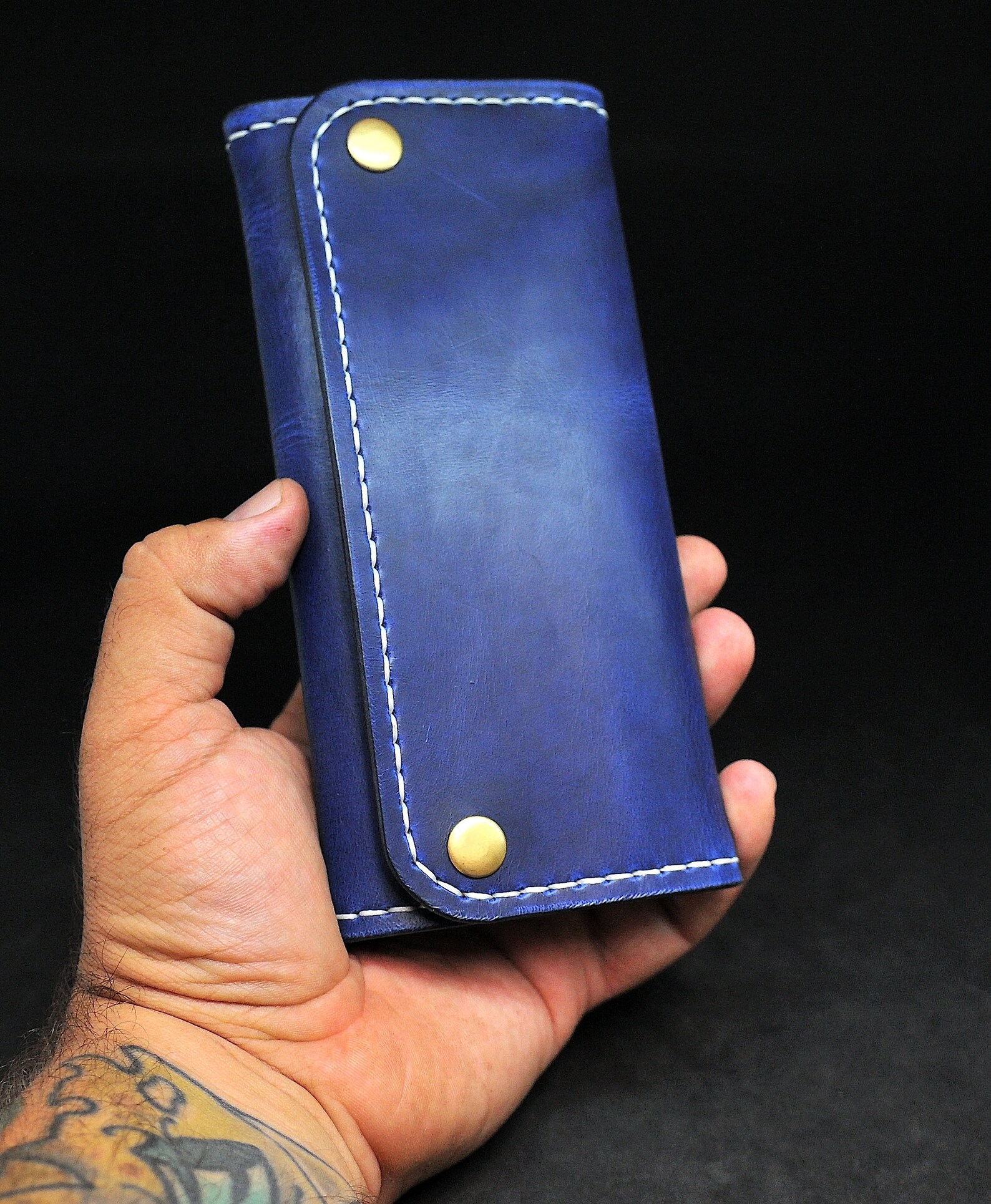 Custom Leather Trucker Wallet Long Trifold Wallet Bifold Etsy
