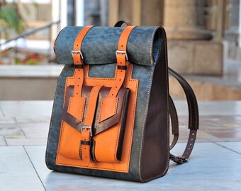 Urban Handcrafted Leather Rolltop Backpack