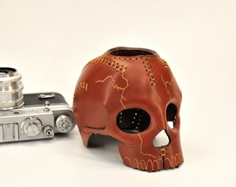 Leather Scull Candle Holder