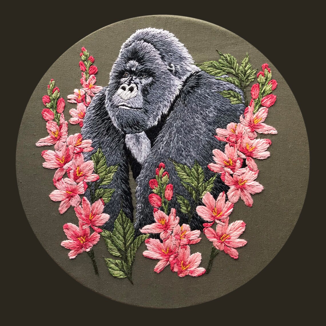 Mountain gorilla art print hand embroidery print lupins  etsy Mountain gorilla art print hand embroidery print lupins  etsy
