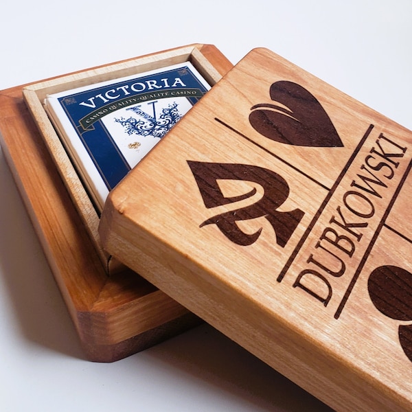 Personalized Playing Card Box, holds 1 standard deck , for poker, card games, family game night, Birthday or Christmas Gift!