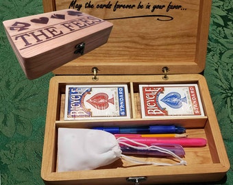 Family Game Night Personalized Box for Deck of Cards Dice paper and pencils wood box for card case
