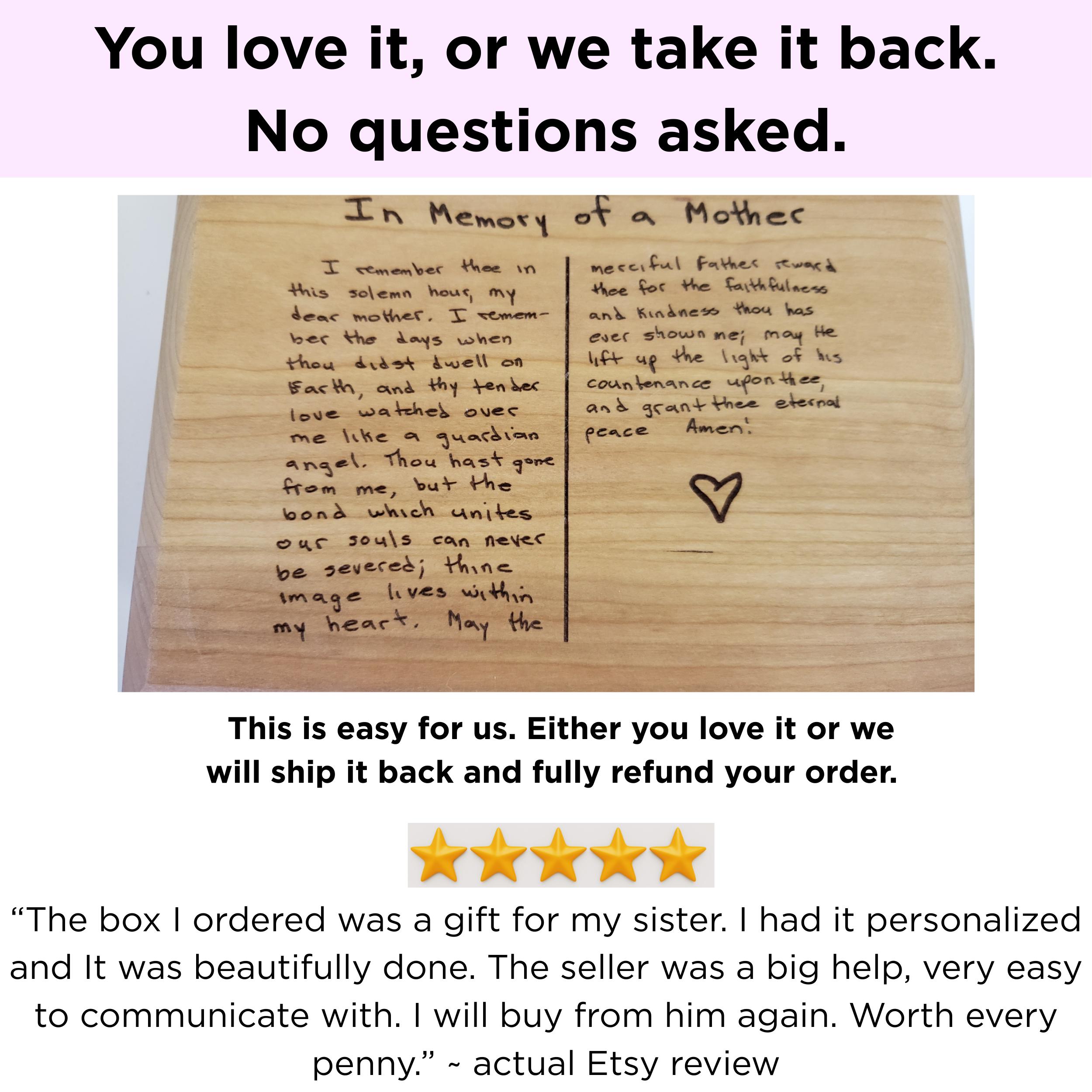 Memory Box Handwriting Engraved Wood Keepsake Box: Personalized ...