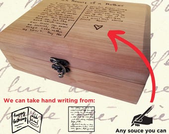 Personalized Wooden Keepsake Box: Engraved Handwriting, Memorial Gift