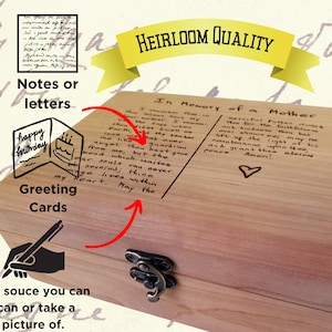Boîte en bois personnalisée pour cadeau de fête des pères, gravure d'écriture manuscrite à partir d'une carte ou d'un mot Boîte souvenir personnalisée et boîte aux lettres pour photo
