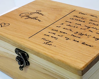 Memory Box personalized handwriting engraved box personalized keepsake box wood photo boxes gift for grandson grand daughter wife husband