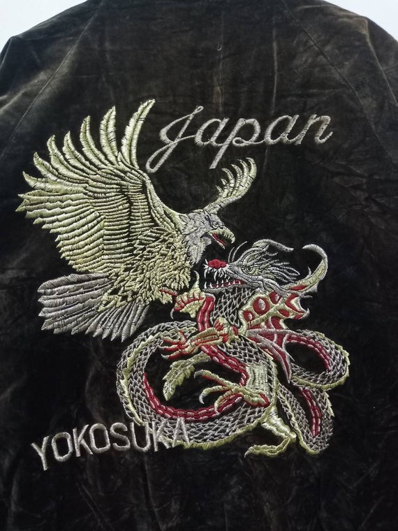 Vintage Velvet Sukajan Dragon Eagle Embroidery Lo… - image 4
