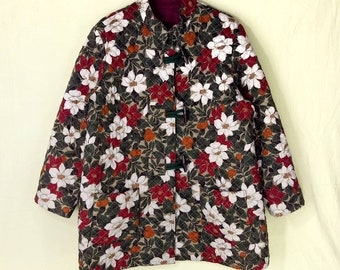 Vintage flowers over printed duffle jacket/bomber jacket/flowers pattern cardigan