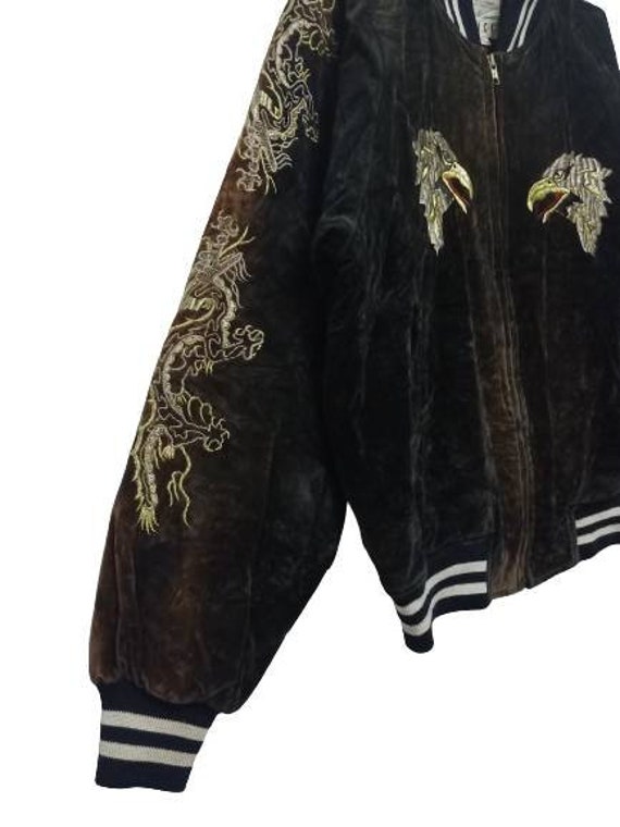 Vintage Velvet Sukajan Dragon Eagle Embroidery Lo… - image 6