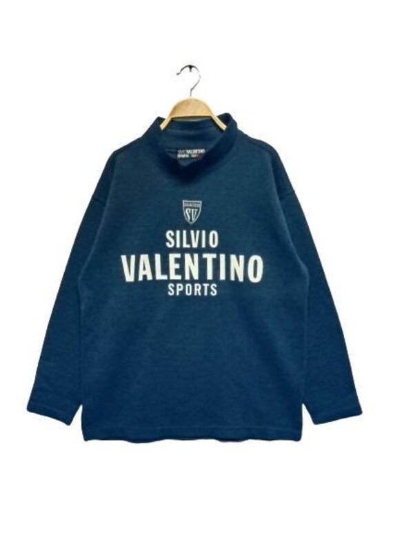 Rare Vintage SILVIO VALENTINO Big Logo Sweatshirt Mockneck Size M 
