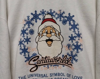 Vintage SANTA WORLD SWEDEN 1984 Sweatshirt Pullover Santa Big Logo Crew Neck Long Sleeve Santa World Women Casual Streetwear Size L #49-02