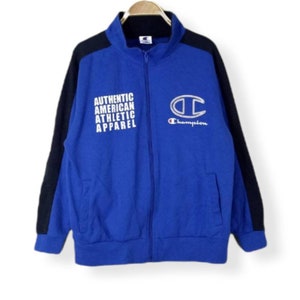 Vintage Champion Sidetape Sweatshirt Zipped Up Blue Colour