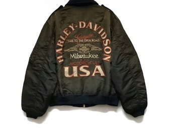 Vintage HARLEY DAVIDSON Milwaukee Usa Nylon Bomber Jacket Zipped Up Size M