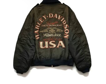 Vintage HARLEY DAVIDSON Milwaukee Usa Nylon Bomber Jacket Zipped