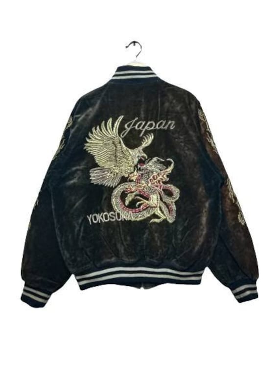 Vintage Velvet Sukajan Dragon Eagle Embroidery Lo… - image 1