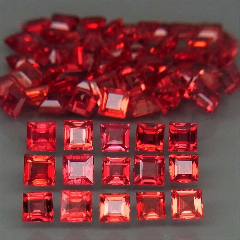 from Songea Tanzania Imperial red Sapphire gemstones Square cut 65 pcs 3.66ct.