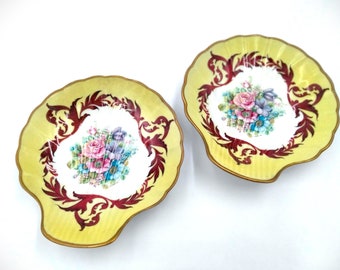 Limoges France, Artist Signed, T. Burroughs, Vintage Clam Shaped Sauce Dishes, Set of Two (2)