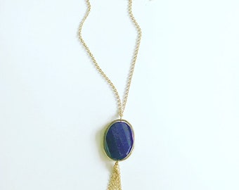 Navy Stone Tassel Necklace