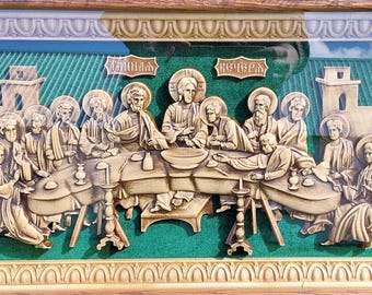 Icono de la Última Cena, talla de madera ortodoxa, regalo religioso cristiano, personalización de madera, Cristo Apóstoles / SusidkoArt