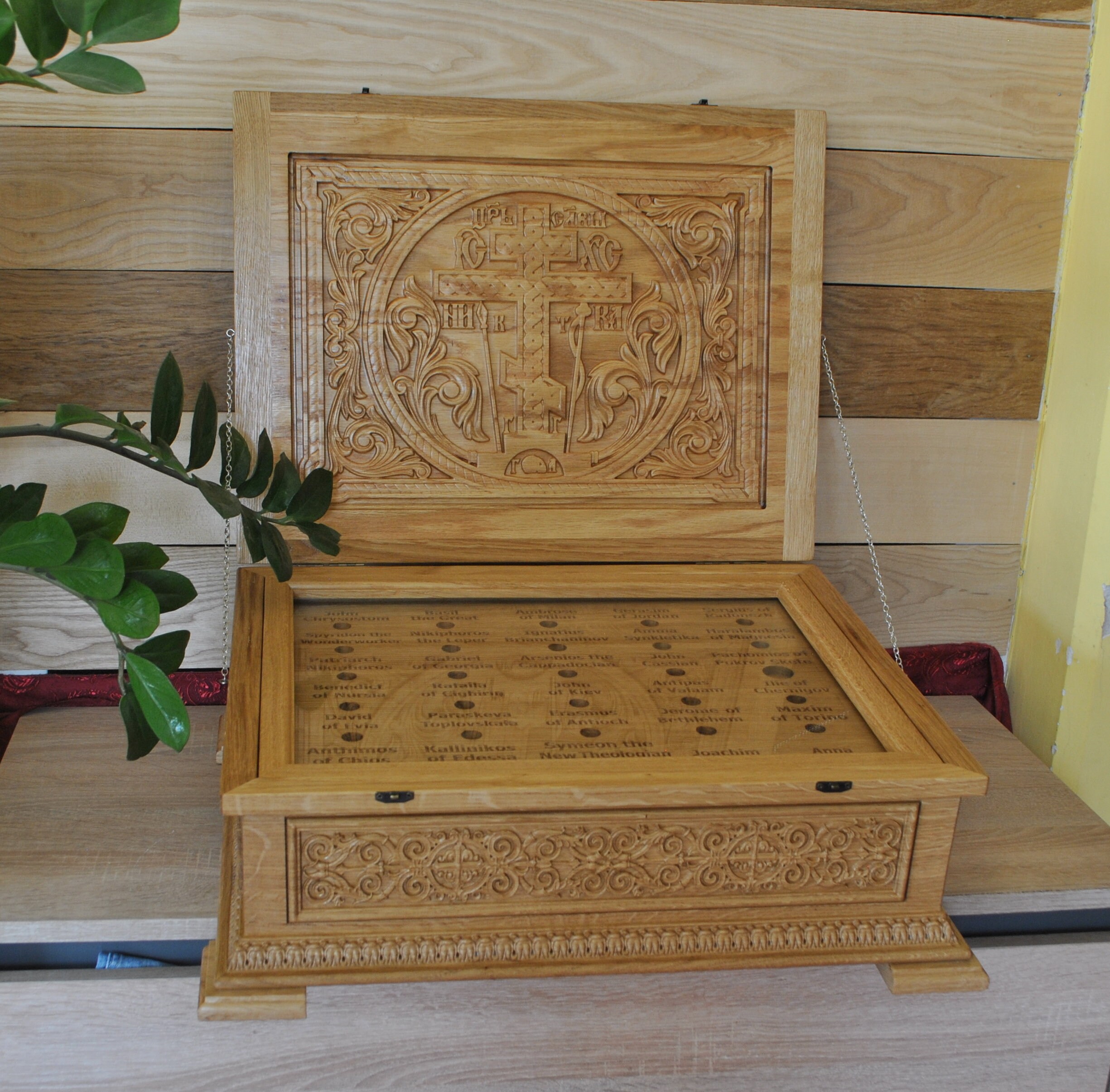 Large Natural Wood Handcarved Relic Case Incense Storage Box Christian  Church
