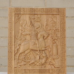 Russisch-Orthodoxe Holz geschnitzte Ikone der christlichen Heiligen Ikone des Hl. Georg 3D-Orthodoxe Holz geschnitzte religiöse
