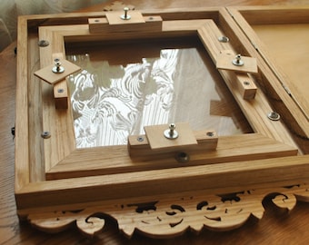 Carved Wooden Orthodox Icon Case with Glass Door