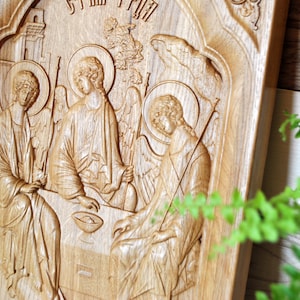 OUTDOOR wooden icon Holy Trinity orthodox wooden carved icon 20 cm wide and 25 cm high for OUTDOOR keeping