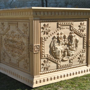 Carved holy table for christian church made of hardwood