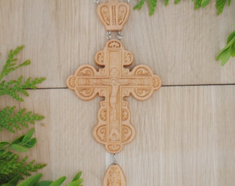 Cruz pectoral ortodoxa tallada de madera colgante para sacerdote cruz de obispo n.° 6