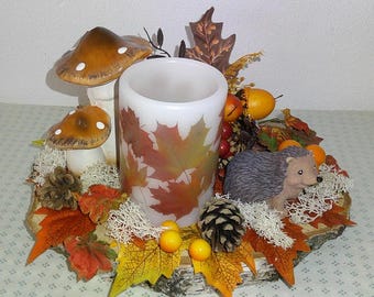 Herbstgesteck  * LED Motivkerze * Igel * Herbstdekoration