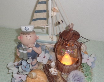 Maritimes Gesteck * Segelschiff * LED Lampe * Matrose