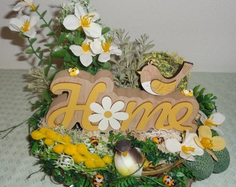 Spring arrangement * Wooden figure HOME * Spring * Spring decoration