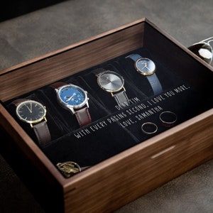 8x10 Wood Watch Box with Glass Lid (Design 9) - Birthday Gift for Son Husband Boyfriend Watch Enthusiast Jewelry Display Valet Wooden Box