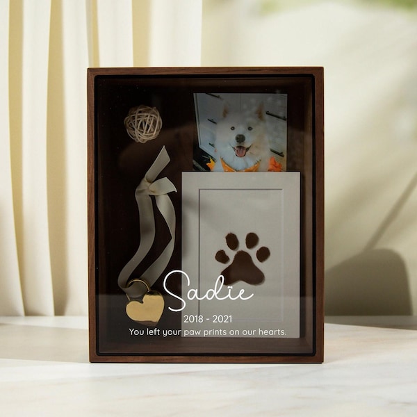 8x10 Shadow Box with Glass Lid (D4) - Personalized Pet Memorial Keepsake Memory Box, Pet Loss Sympathy Dog Mom Gift Custom Remembrance