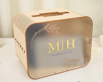Wood & Acrylic Wedding Card Box (Design 13) - 3D Gold Mirror Boho Modern Wedding Decorations, Couples Money Box, Memory Box for Gifts