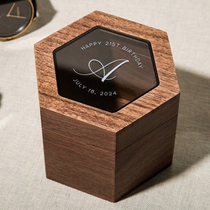 Hexagon Watch Box w/ Glass Top & Pillow (Watch NOT Included) - Apple Watch Gift Box, Wood Gifts, Wedding Day Gift Father of the Bride Groom