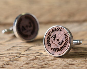 Date Personalized Monogram Fifth Anniversary Gift Wood. Groom Gift Custom Coordinate Cufflinks Groomsmen Wedding State