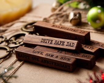 Wood Bar Key Chain - Custom Keychain, Gift for Dad Mom Grandpa Husband Wife Grand Kids Students Best Friend BFF, Teacher Appreciation