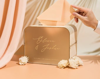 Boîte pour cartes de mariage personnalisée en bois et acrylique (modèle 1), décorations de mariage bohèmes, tirelire pour couples, boîte à souvenirs en bois pour cadeaux