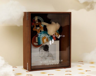 8x10 Shadow Box with Glass Lid (D5) - Personalized Baby Memories Infant Child Memento Birth Stats Keepsake Newborn Gift for New Mom