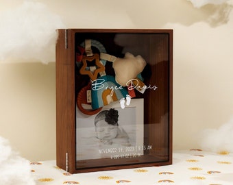 8x10 Shadow Box with Glass Lid (Design 5) - Personalized Baby Memories Infant Child Memento Birth Stats Keepsake Newborn Gift for New Mom