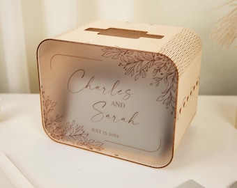 Wood & Acrylic Wedding Card Box (Design 10) - Boho Wedding Decorations, Couples Money Box, Wooden Memory Box for Gifts Checks Cash Photos